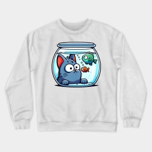 Cat and fish - cartoon style Crewneck Sweatshirt